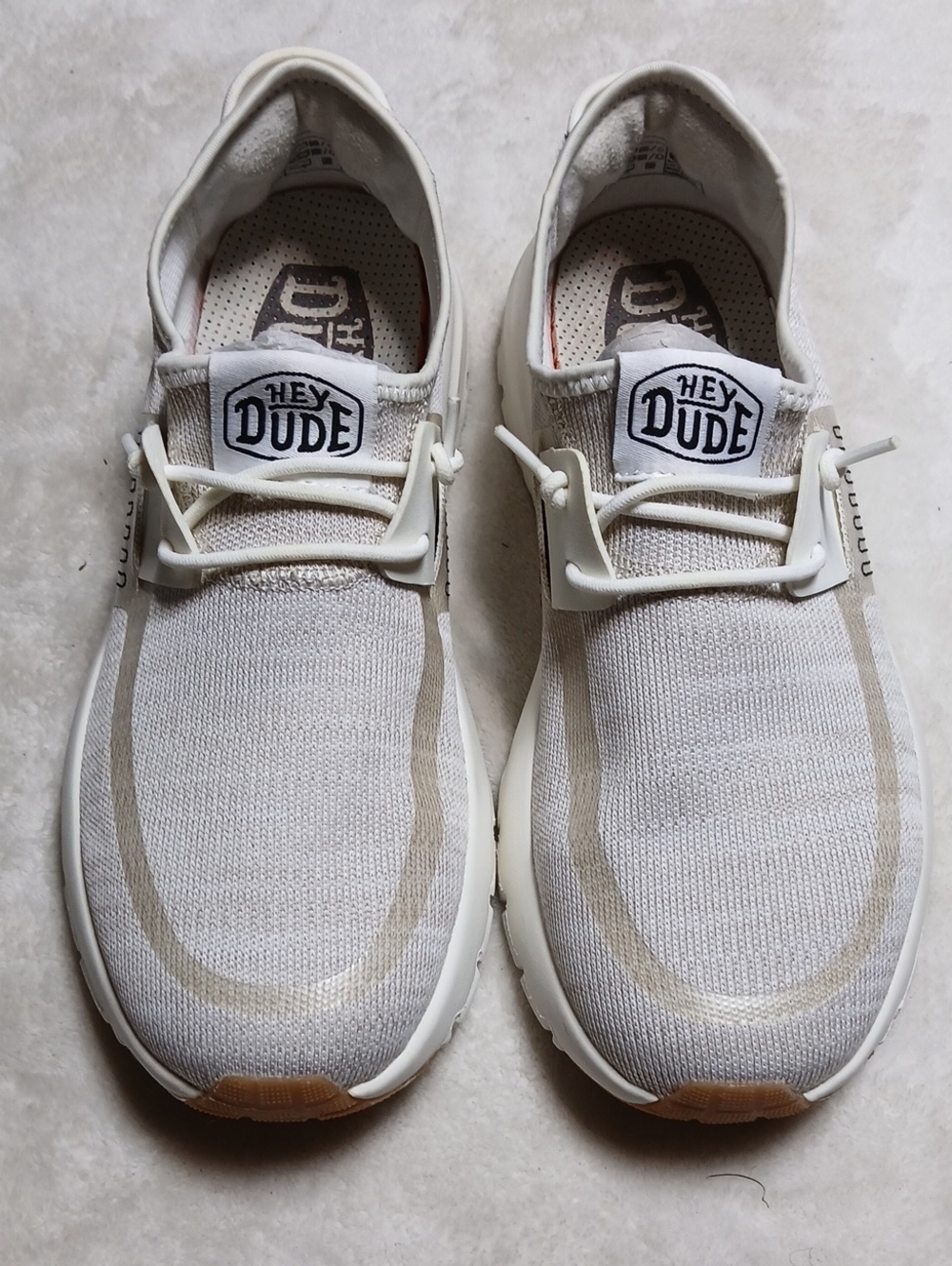 Hey Dude Men's Slip-On Knit Sneakers in White and Tan Accents Size 9 Mens